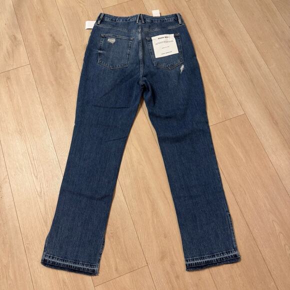 Good American Women’s Good Boy Double Slit Jeans Raw Hem Button Fly Blue Size 10 - Picture 4 of 9